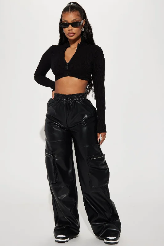 Wasted Times Faux Leather Cargo Pant - Black