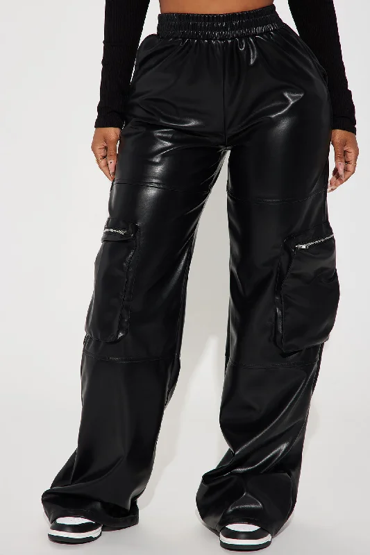 Wasted Times Faux Leather Cargo Pant - Black