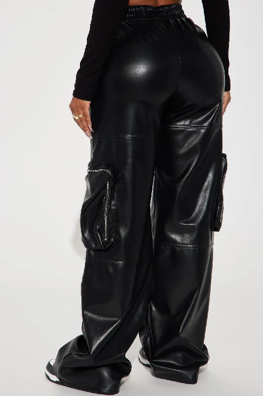 Wasted Times Faux Leather Cargo Pant - Black