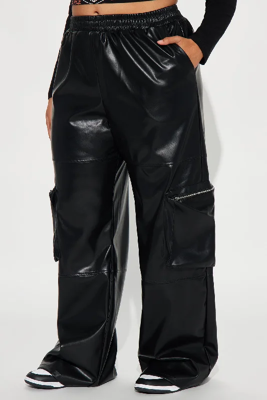 Wasted Times Faux Leather Cargo Pant - Black