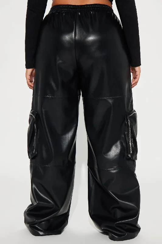 Wasted Times Faux Leather Cargo Pant - Black