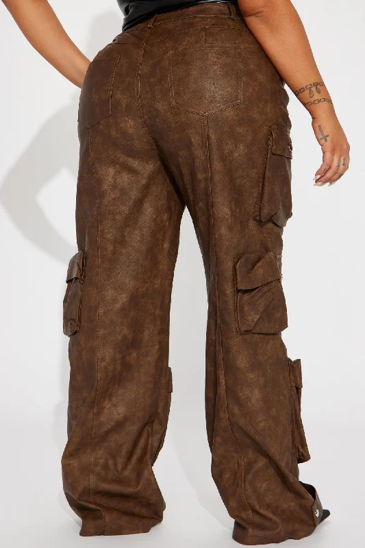 Weekend Warrior Washed Faux Leather Cargo Pant - Brown