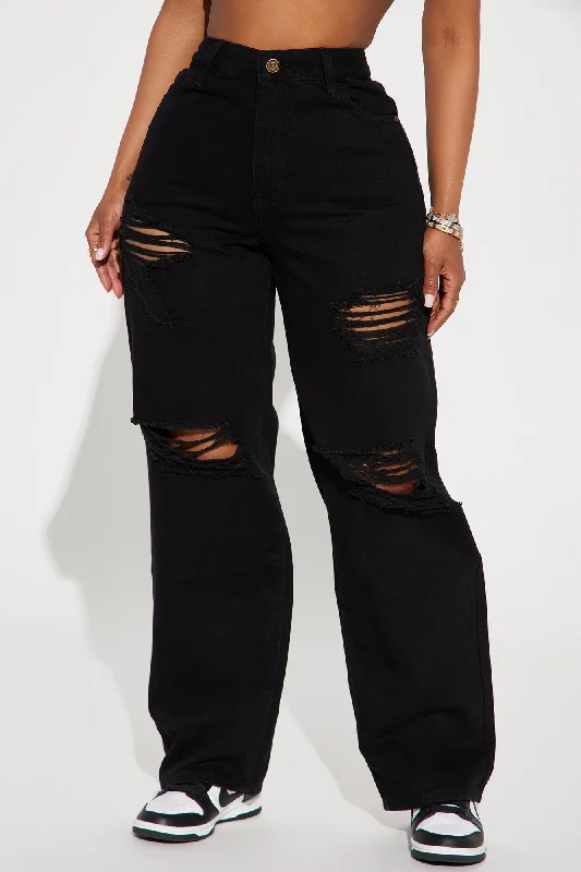 Whatever You Say Ripped Wide Leg Jean - Black