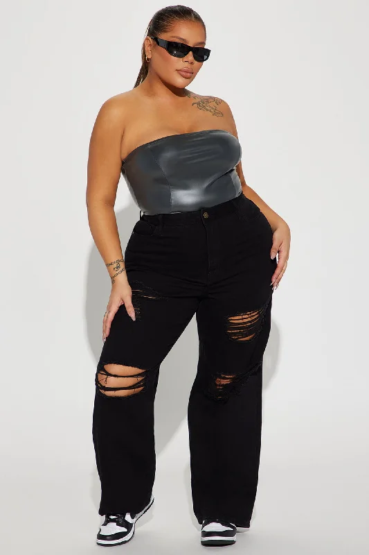 Whatever You Say Ripped Wide Leg Jean - Black