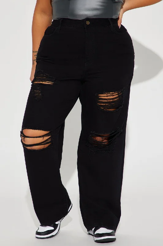 Whatever You Say Ripped Wide Leg Jean - Black