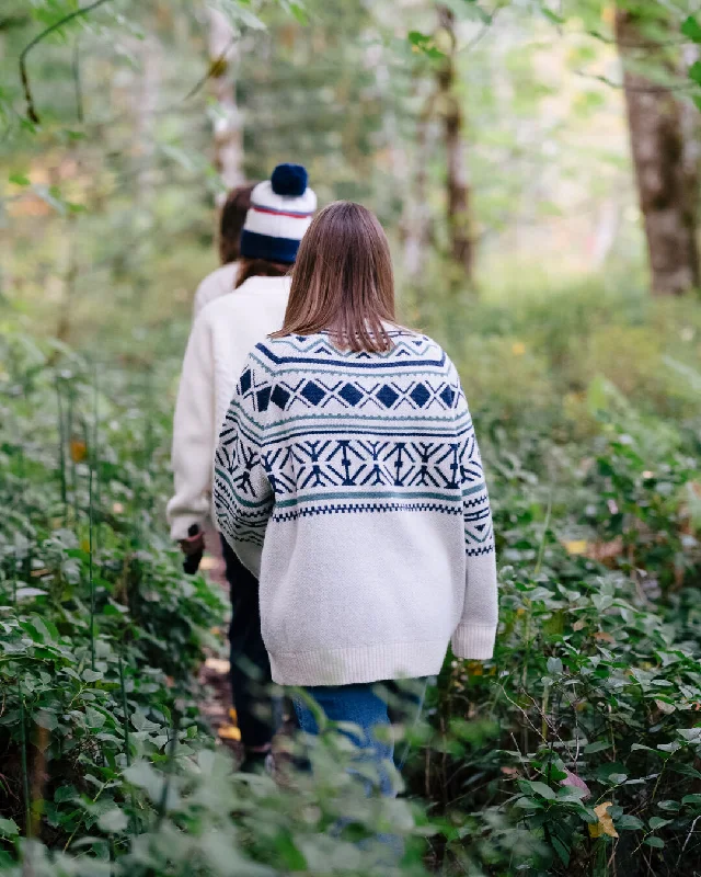 Whimsical Recycled Oversized Polo Neck Knitted Sweater - Homespun Stripe Off White