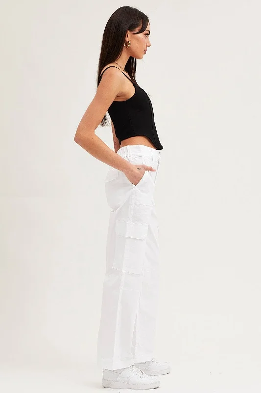 White Cargo Pants High Rise Wide Leg