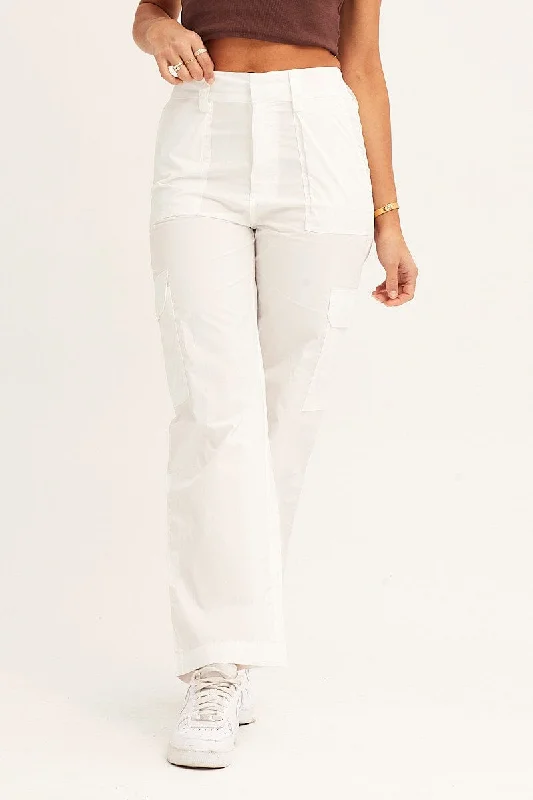 White Cargo Pants Mid Rise