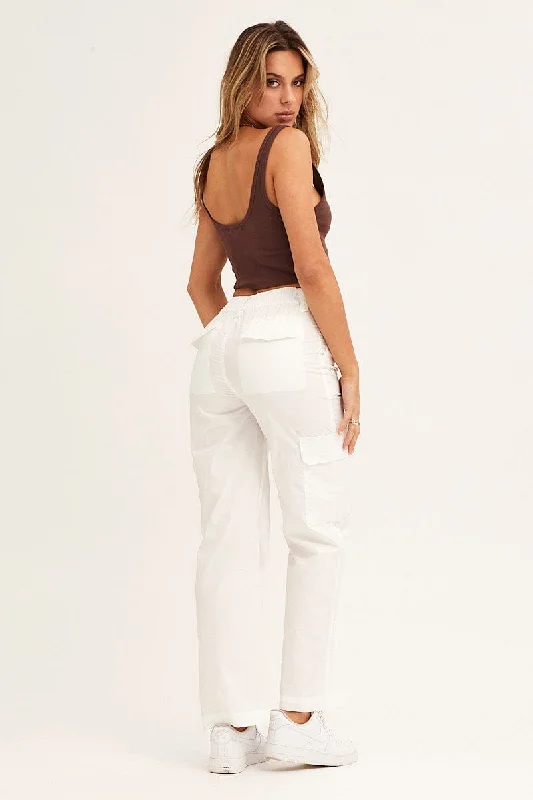 White Cargo Pants Mid Rise