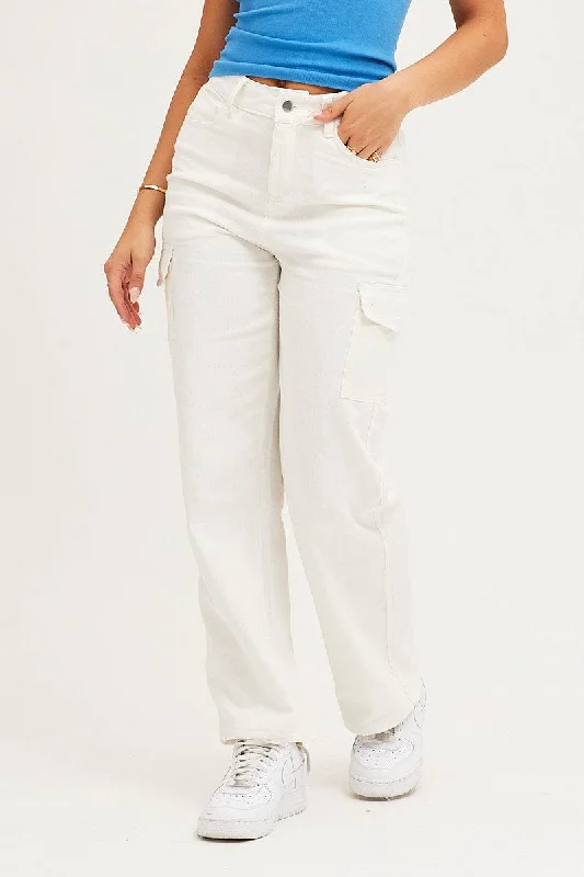 White Cargo Pants Polyester