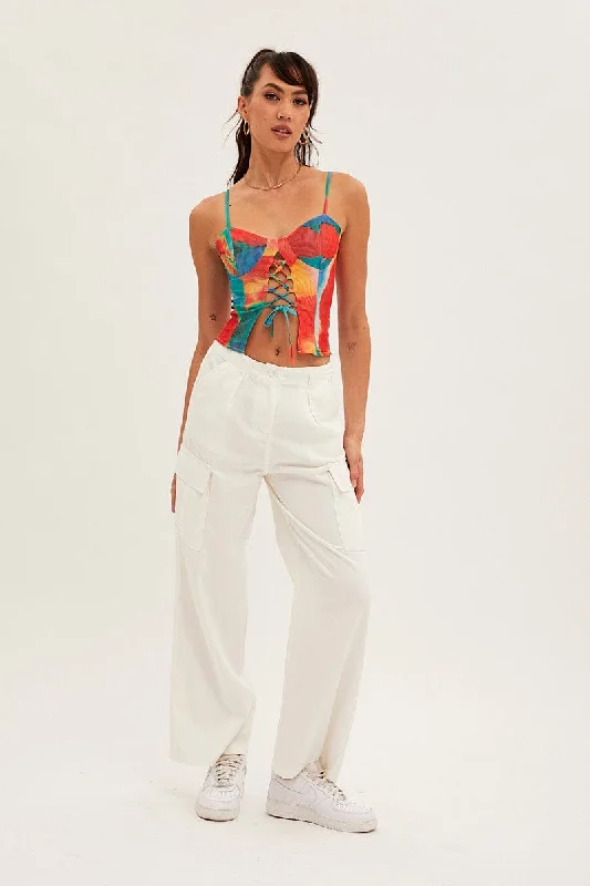 White Cargo Pants Relaxed Wide Leg