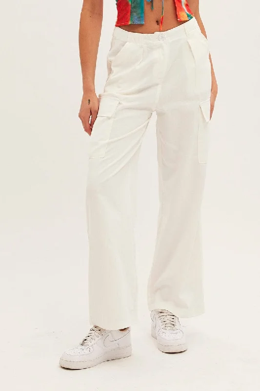 White Cargo Pants Relaxed Wide Leg