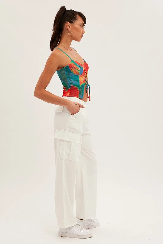 White Cargo Pants Relaxed Wide Leg