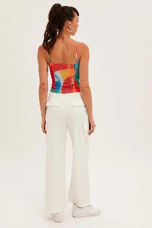 White Cargo Pants Relaxed Wide Leg