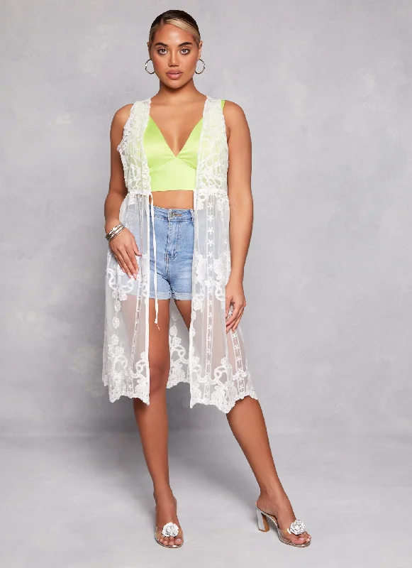 Crochet Sleeveless Tie Front Kimono