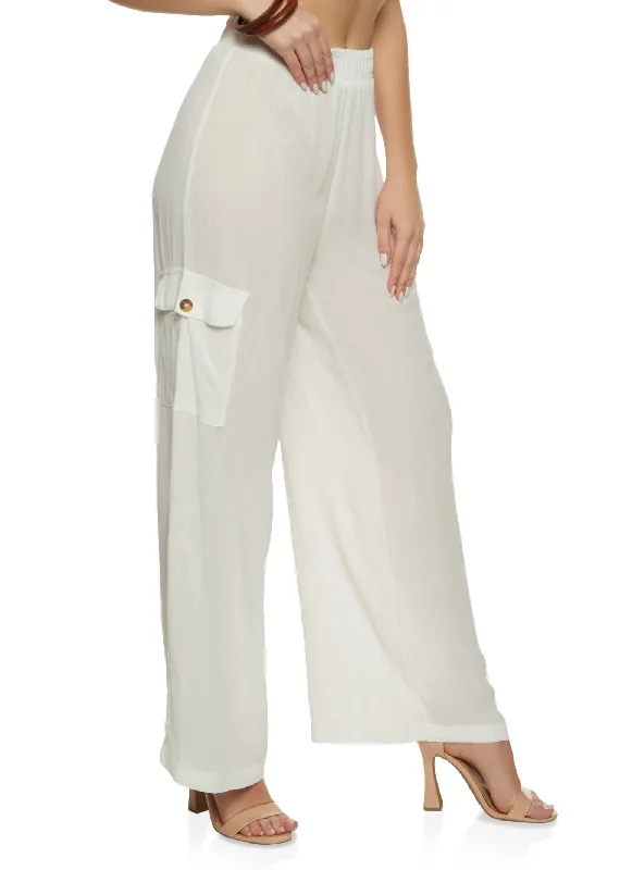 Gauze Knit Cargo Pocket Wide Leg Pants