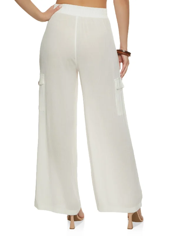 Gauze Knit Cargo Pocket Wide Leg Pants