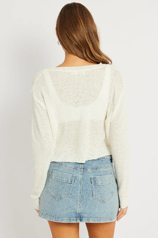 White Knit Jumper Long Sleeve Crew Neck