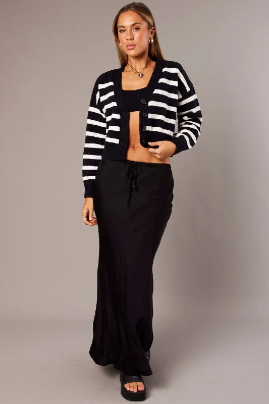 White Stripe Cardigan Long Sleeve V Neck Oversized Fit