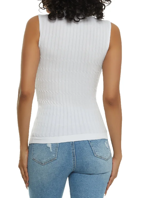 Textured Knit Mock Neck Tank Top