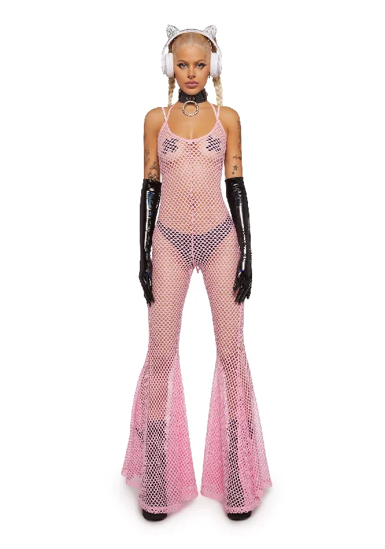 Wired Seduction Fishnet Jumpsuit - Pink