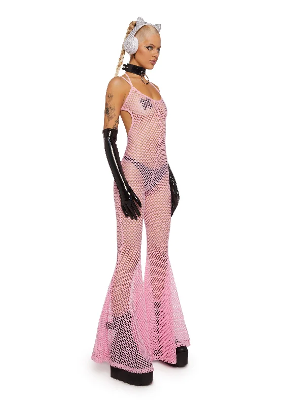 Wired Seduction Fishnet Jumpsuit - Pink