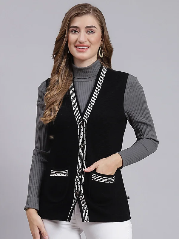 Women Black Solid Wool blend Cardigan