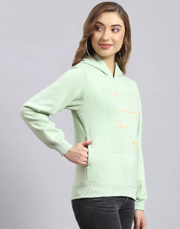 Women Green Printed Hooded Full Sleeve Sweatshirt