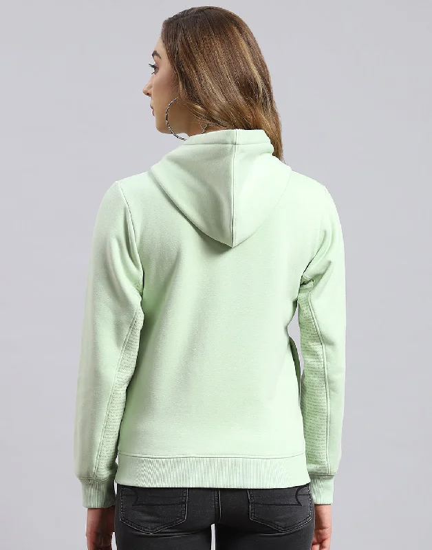 Women Green Printed Hooded Full Sleeve Sweatshirt