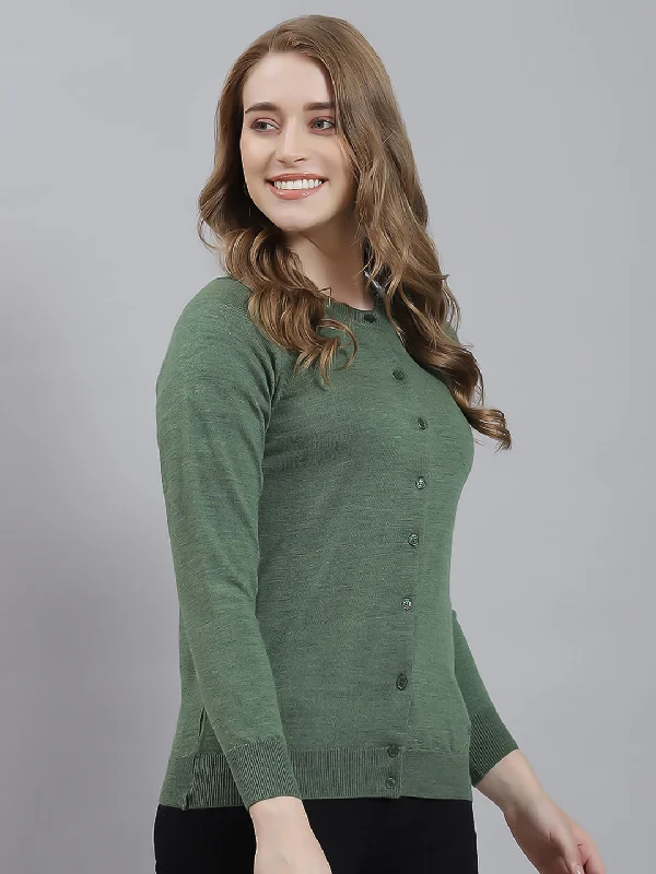 Women Green Solid Cardigan