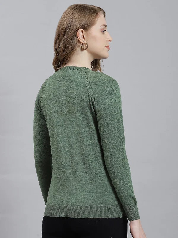 Women Green Solid Cardigan