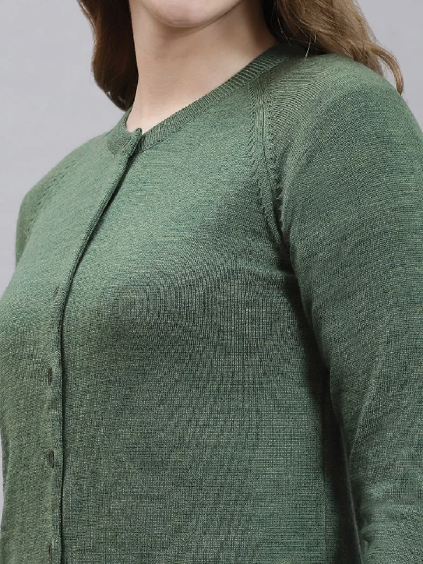 Women Green Solid Cardigan