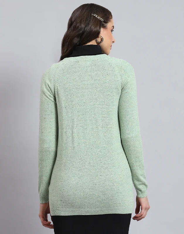 Women Green Solid V Neck Full Sleeve Cardigan