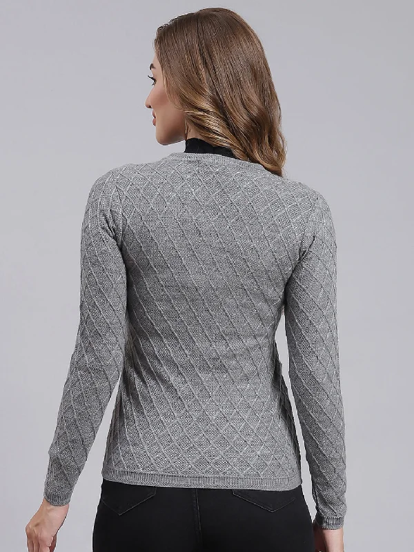 Women Grey Self Design Wool blend Cardigan