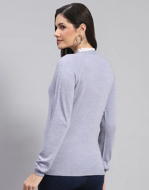 Women Grey Solid V Neck Full Sleeve Cardigan