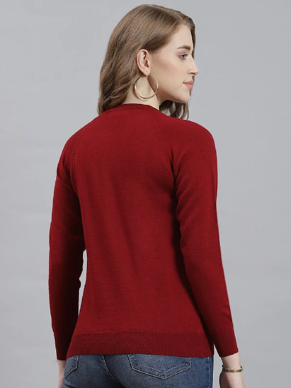 Women Maroon Solid Cardigan