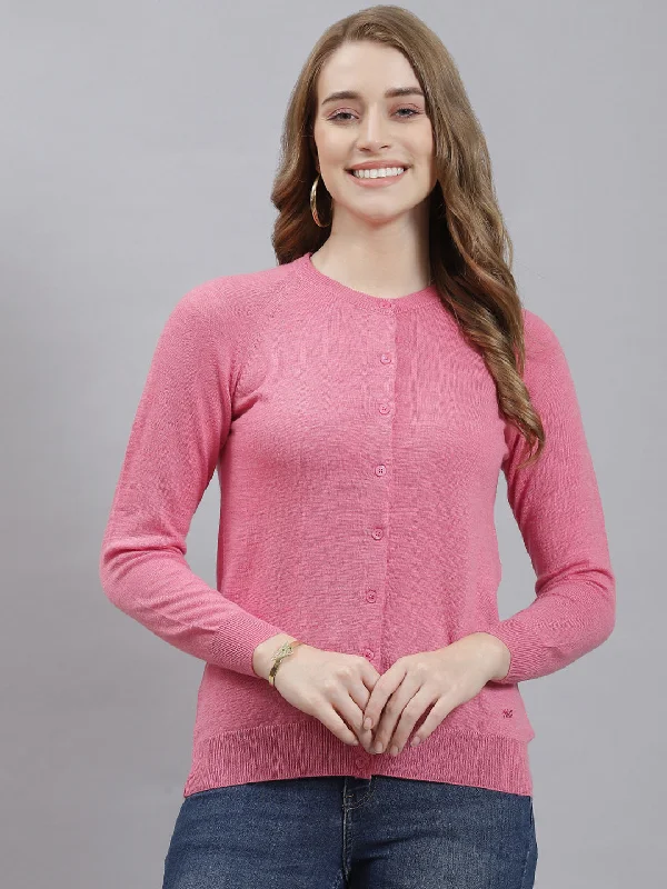 Women Pink Solid Cardigan