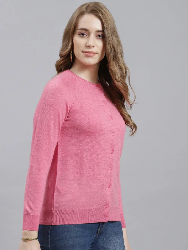 Women Pink Solid Cardigan