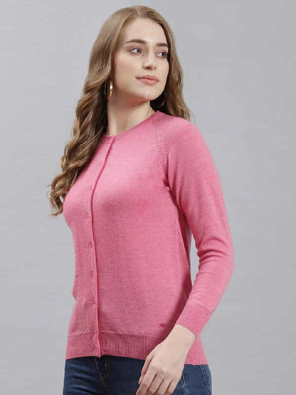 Women Pink Solid Cardigan