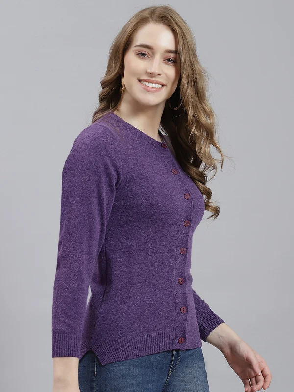 Women Purple Solid Cardigan