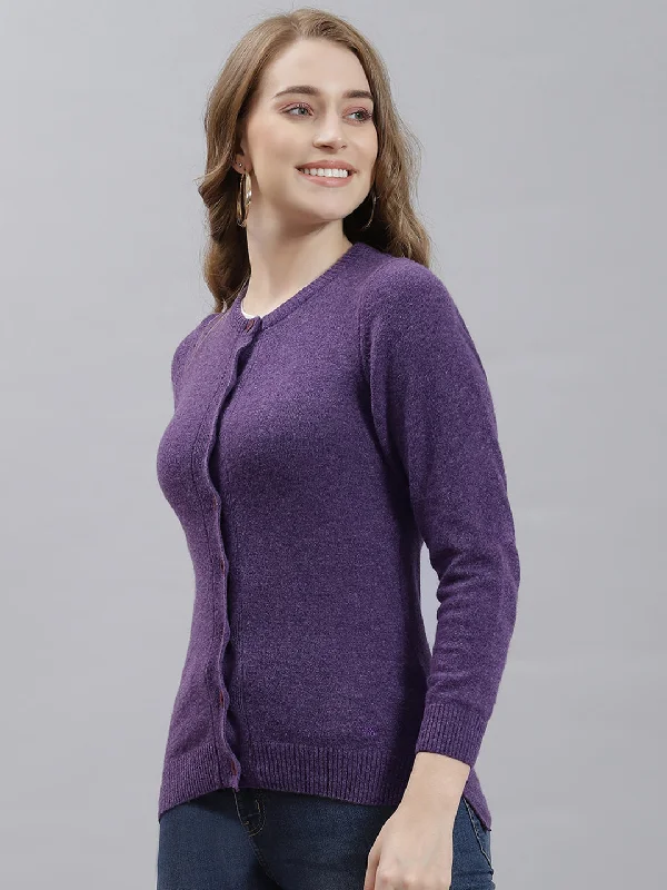 Women Purple Solid Cardigan