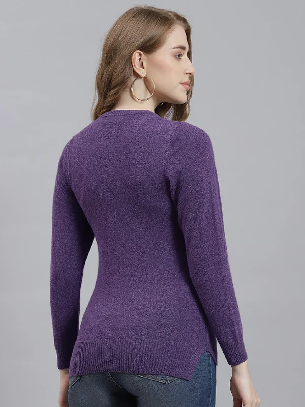 Women Purple Solid Cardigan