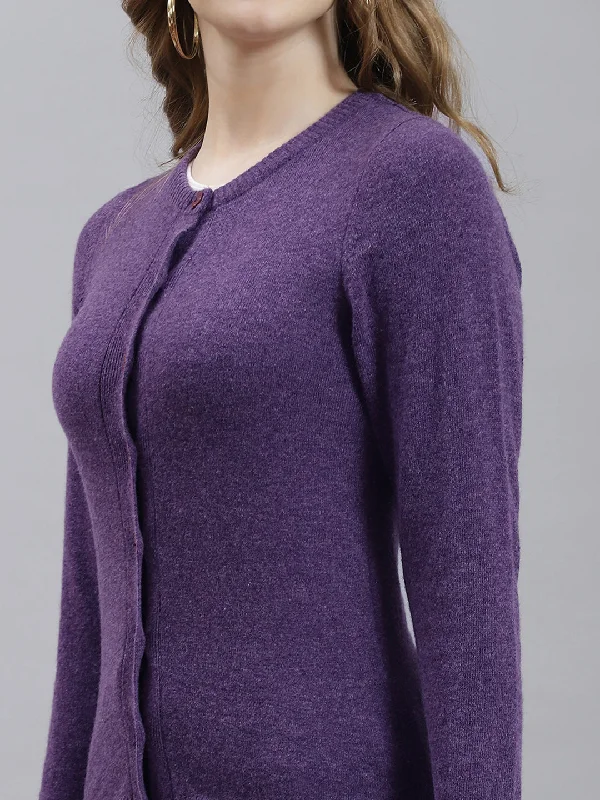 Women Purple Solid Cardigan