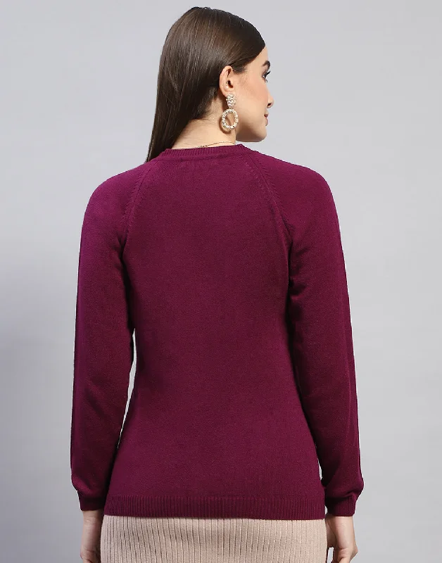 Women Purple Solid V Neck Full Sleeve Cardigan