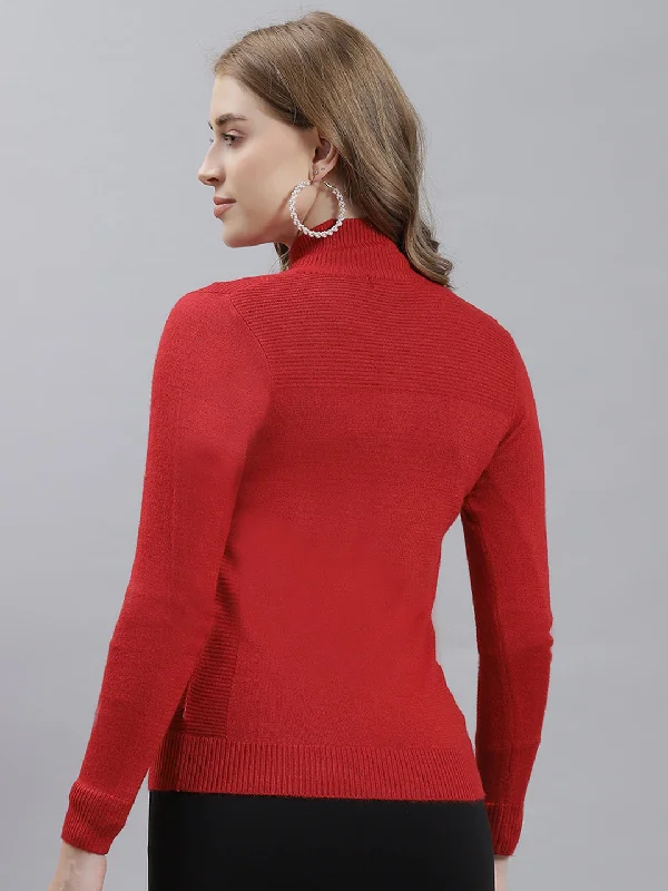 Women Red Solid Cardigan