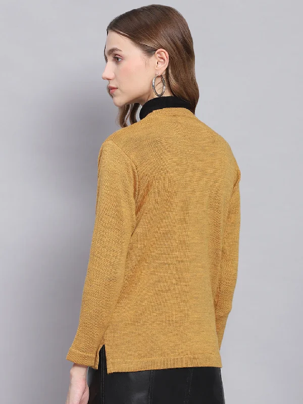 Women Yellow Solid V Neck Full Sleeve Cardigans