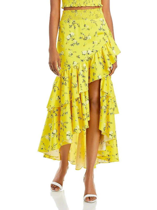 Womens Floral Print Tiered Maxi Skirt