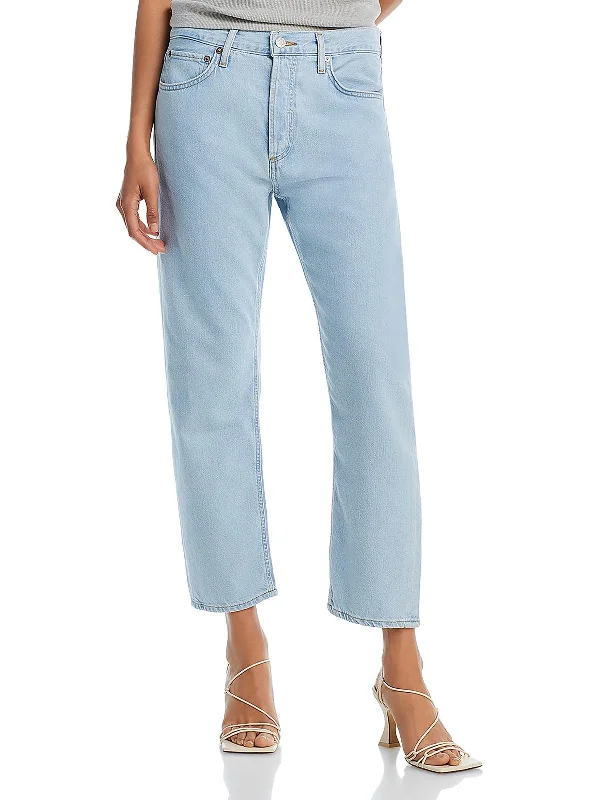 Womens High Rise Light Wash Cropped Jeans