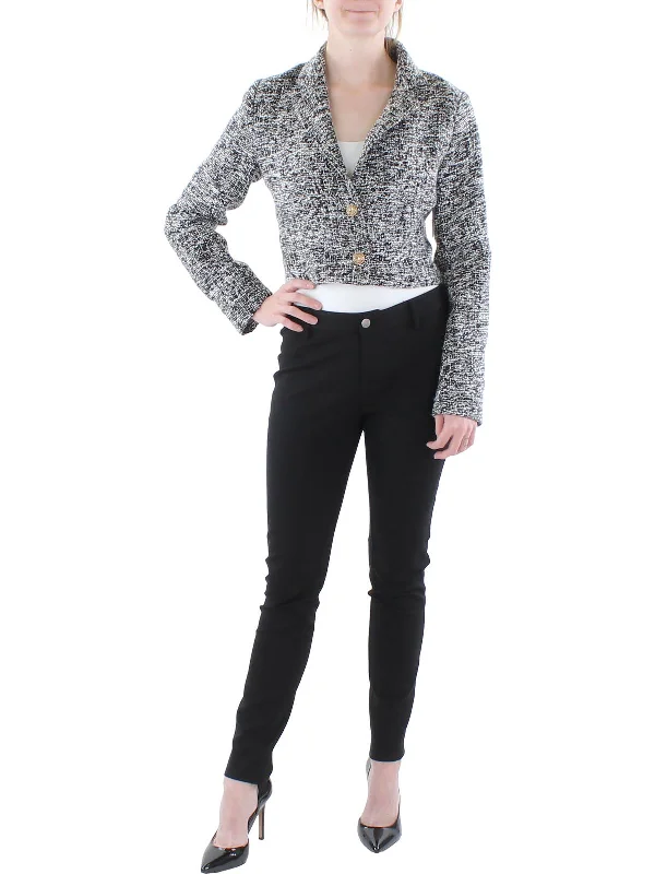 Womens Tweed Cropped Two-Button Blazer