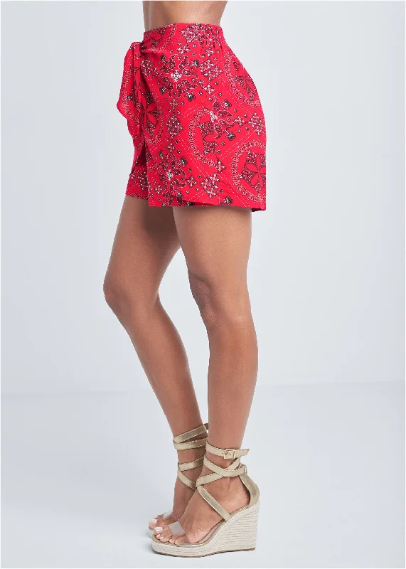 Paisley print wrap shorts - Red Multi